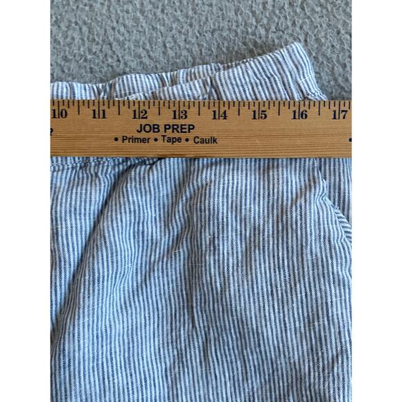 Quince Pants Large Linen Striped Cropped Pull On Stretch Straight Blue Beach - Picture 9 of 14
